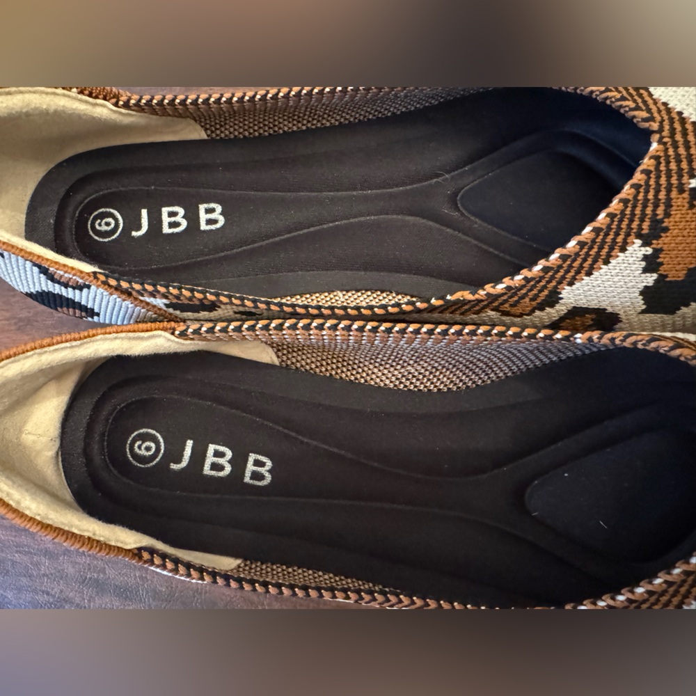 JBB Shoes Flats Brown Black Cream Pointed Woven Italian Leopard Print Size 6 - Picture 6 of 8